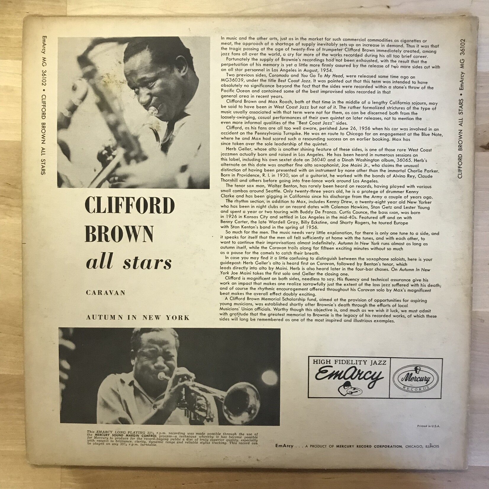 Clifford Brown All Stars  - Clifford Brown All Stars - MG 36102 (AS2) - Vinyl LP (USED)