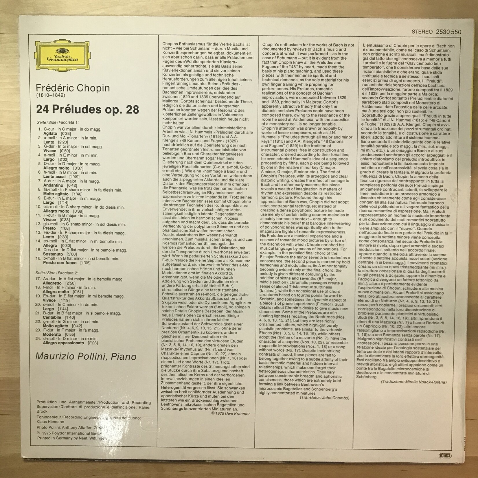 Maurizio Pollini - Chopin: 24 Preludes Op. 28 - 2530 550 - Vinyl LP (USED)