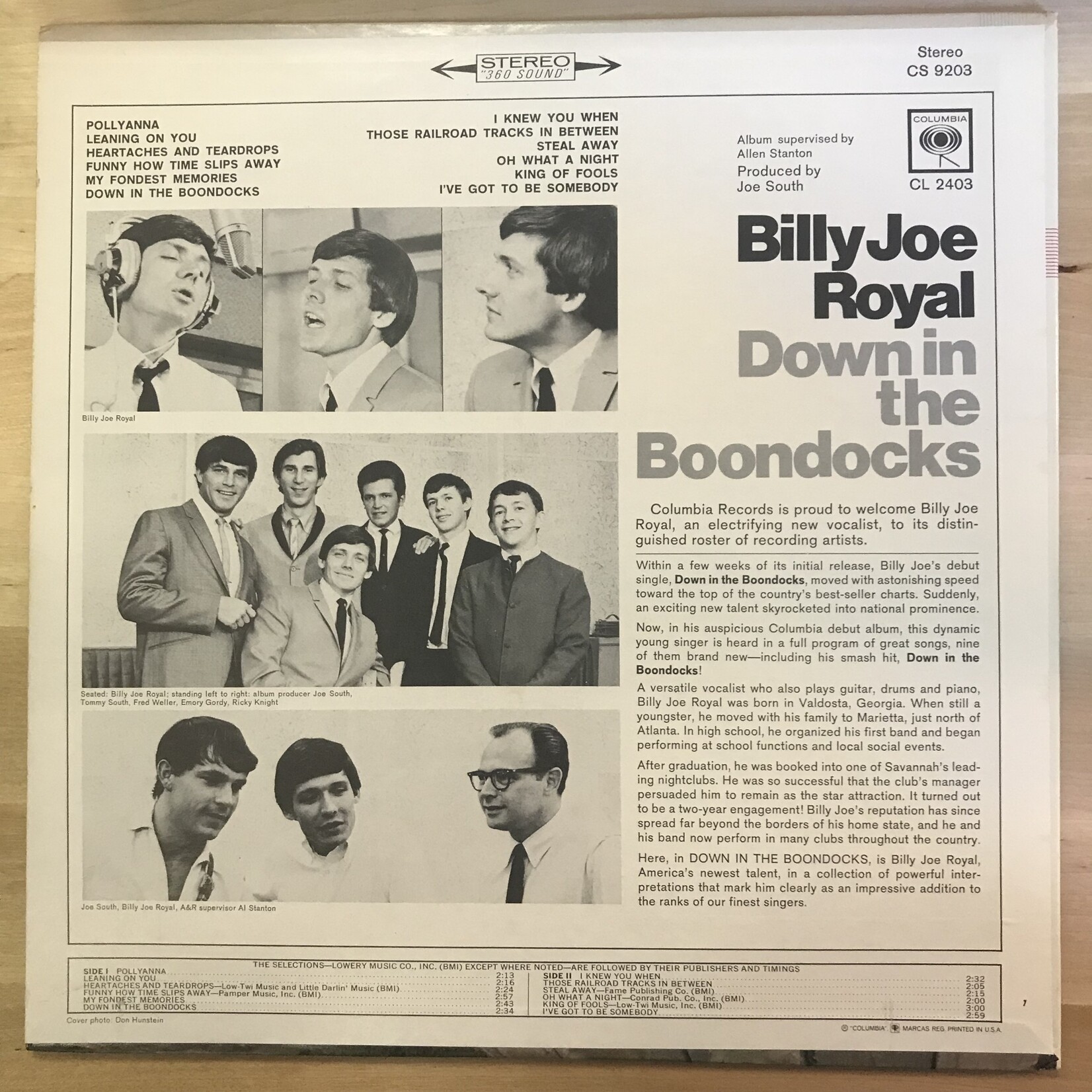 Billy Joe Royal - Down In the Boondocks - CS9203 - Vinyl LP (USED)
