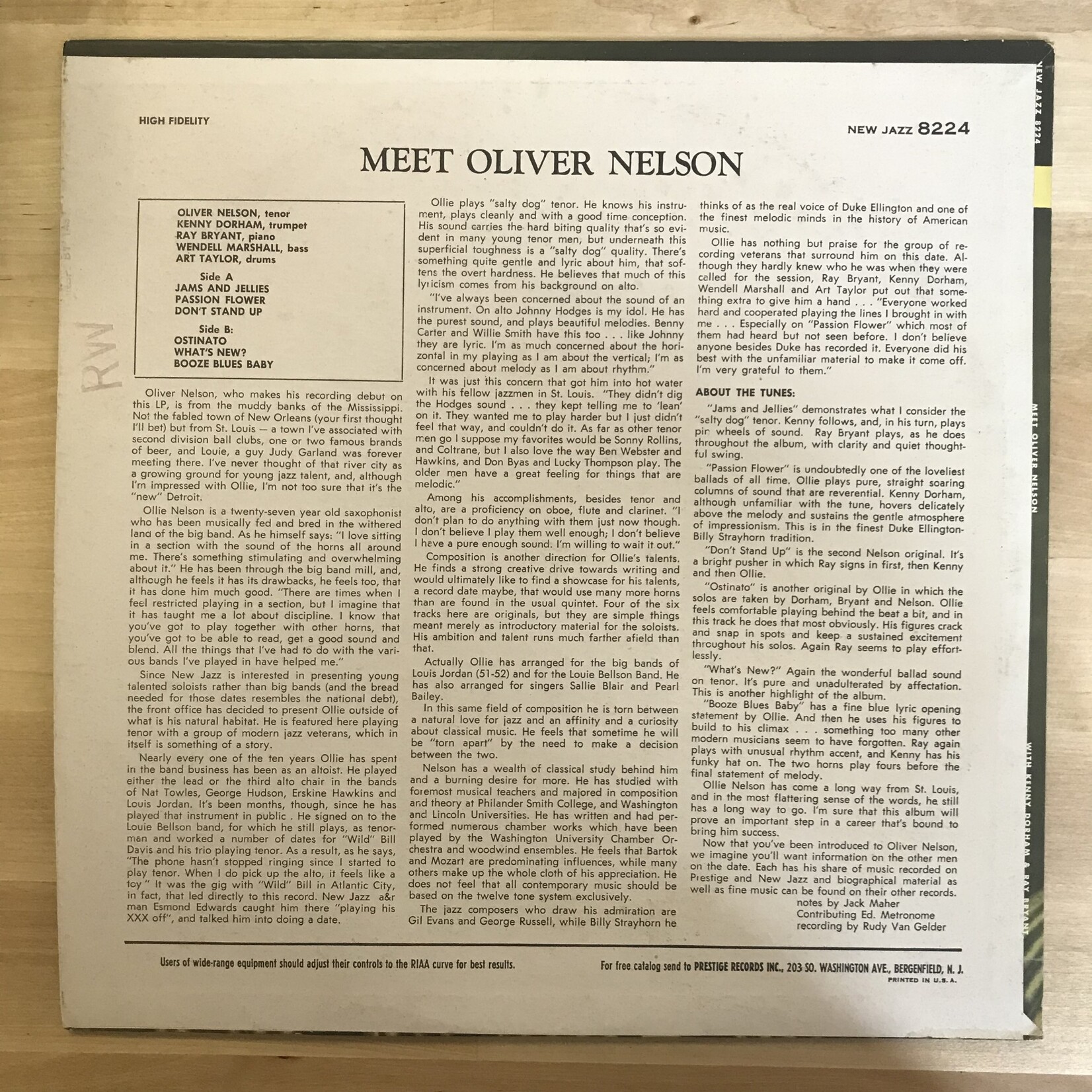 Oliver Nelson - Meet Oliver Nelson - NJLP8224 - Vinyl LP (USED)