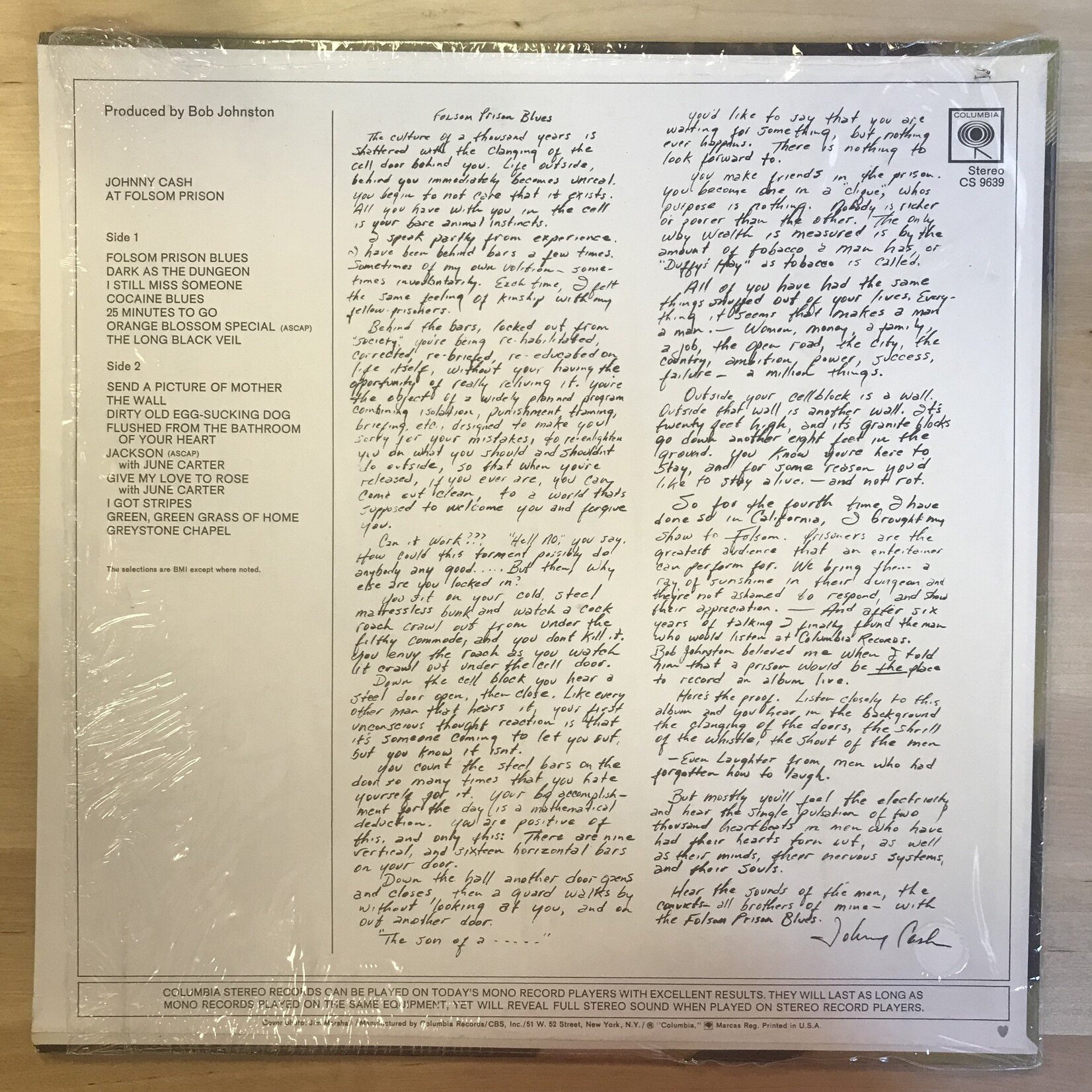 Johnny Cash - At Folsom Prison - CS9639 - Vinyl LP (USED)