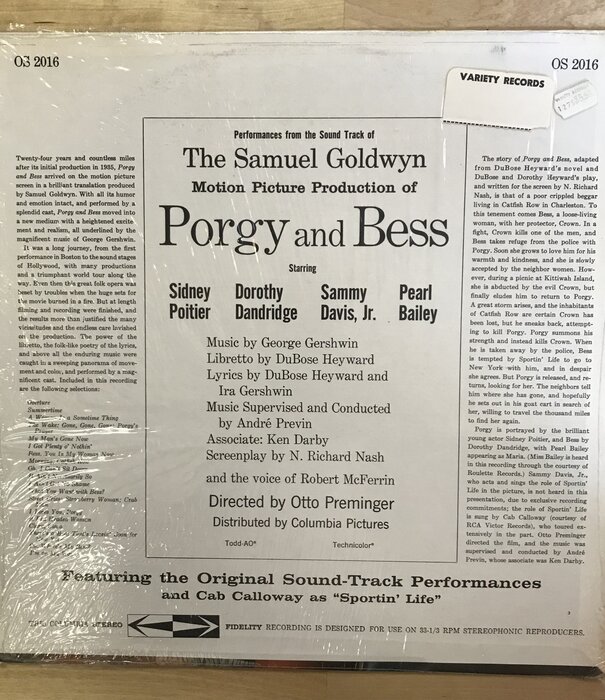Porgy And Bess - Original Sound Track Recording (CBS Masterworks) - XSM45953 - Vinyl LP (USED)