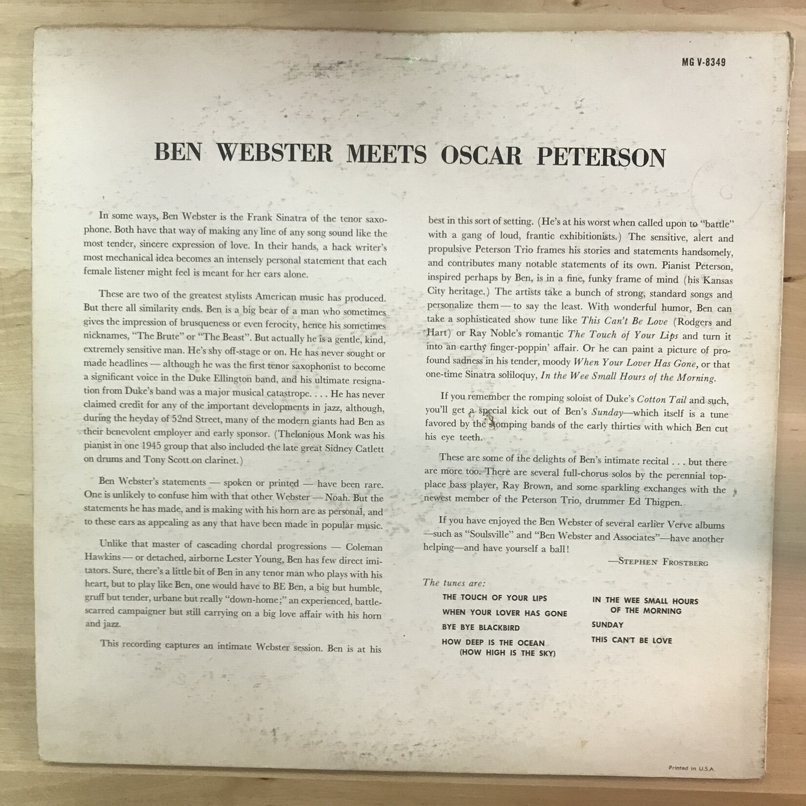 Ben Webster - Meets Oscar Peterson - MGV 8349 - Vinyl LP (USED)