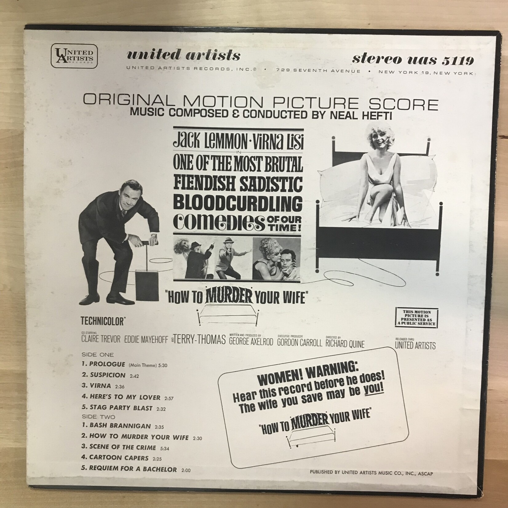 How To Murder Your Wife - Original Motion Picture Score - UAS5119 - Vinyl LP (USED)