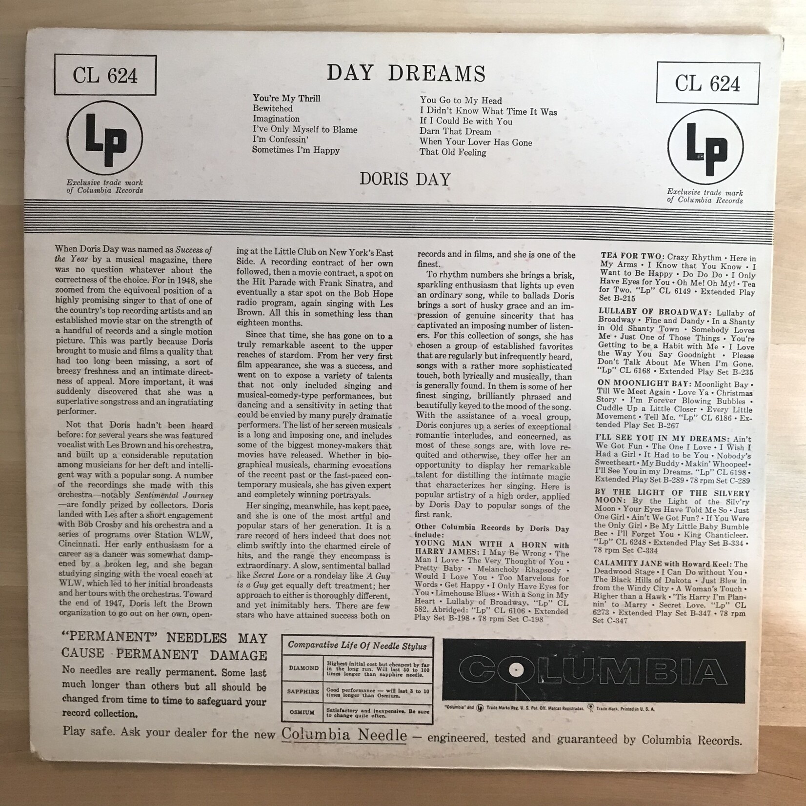 Doris Day - Day Dreams - CL 624 - Vinyl LP (USED)