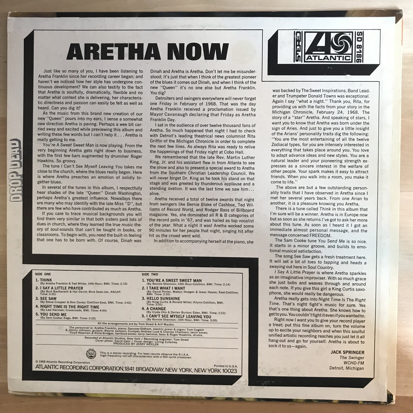 Aretha Franklin - Aretha Now - SD8186 - Vinyl LP (USED)