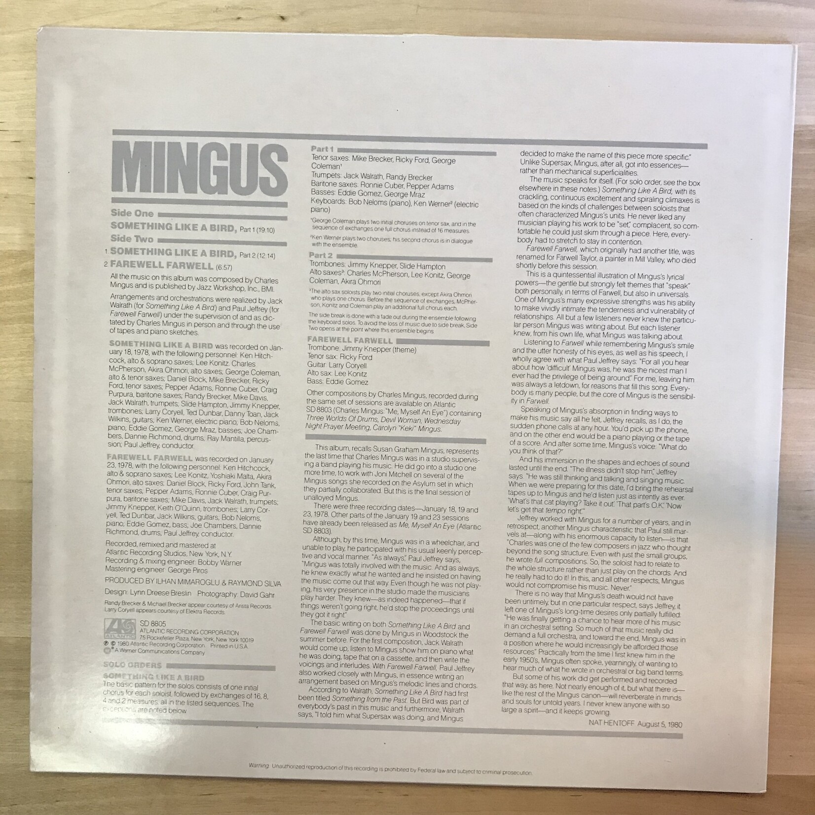 Charles Mingus - Something Like A Bird - SD8805 - Vinyl LP (USED)