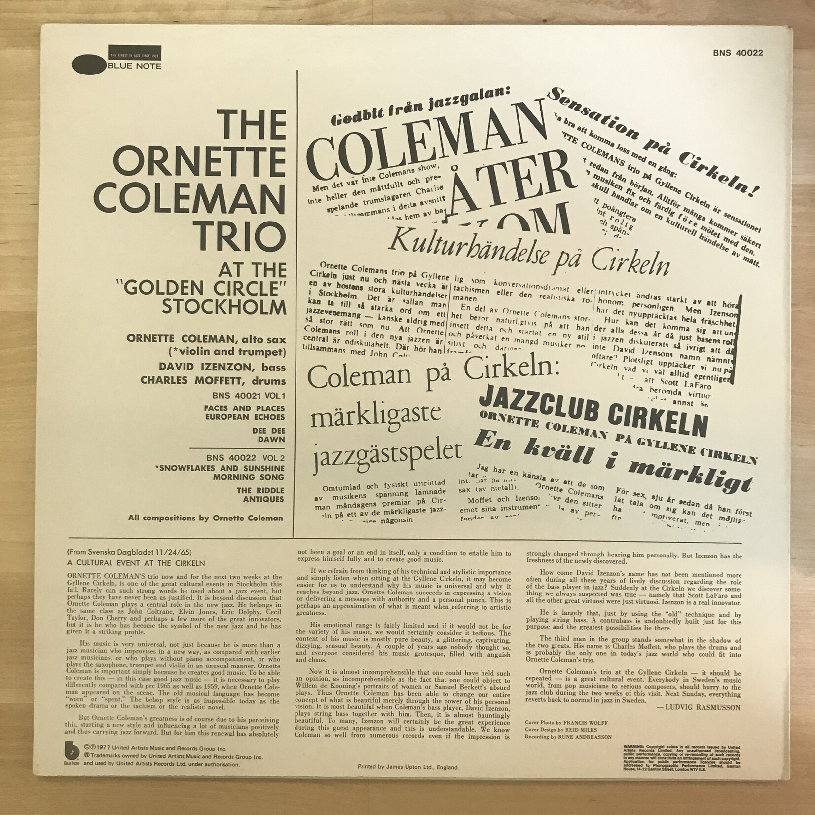 Ornette Coleman - At The Golden Circle Stockholm Volume 2 - BNS 40022 - Vinyl LP (USED - UK)