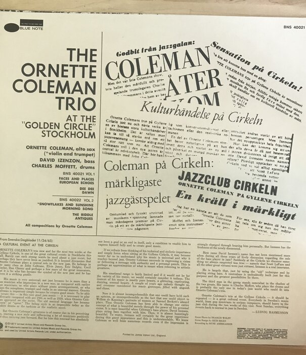 Ornette Coleman - At The Golden Circle Stockholm Volume 1 - BNS 40021 - Vinyl LP (USED - UK)