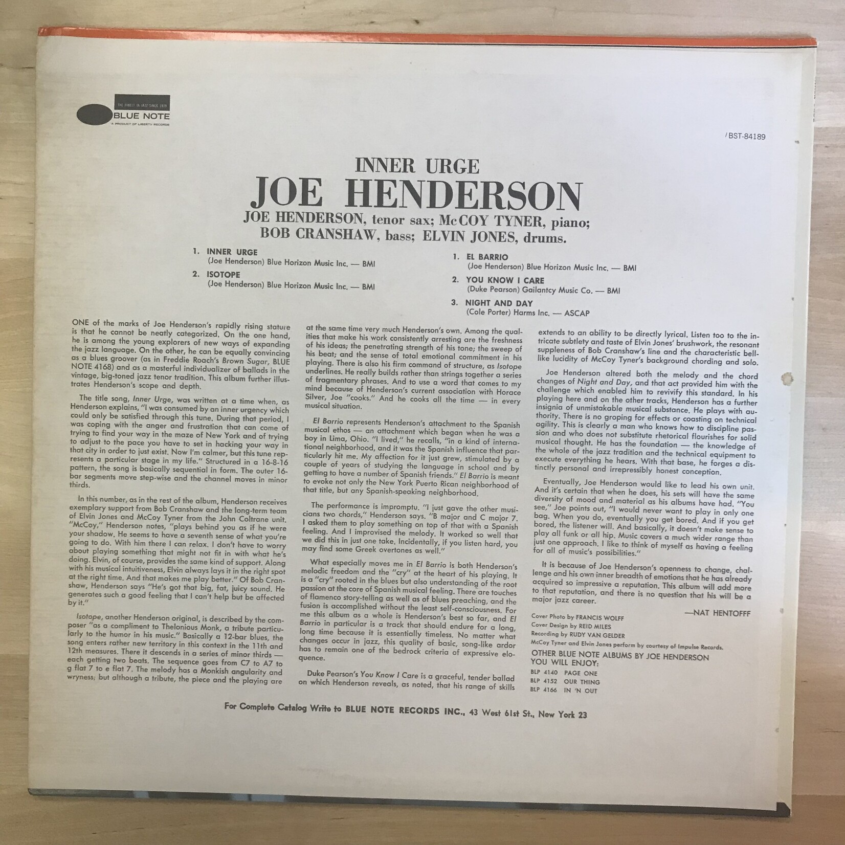 Joe Henderson - Inner Urge - BST84189 - Vinyl LP (USED)