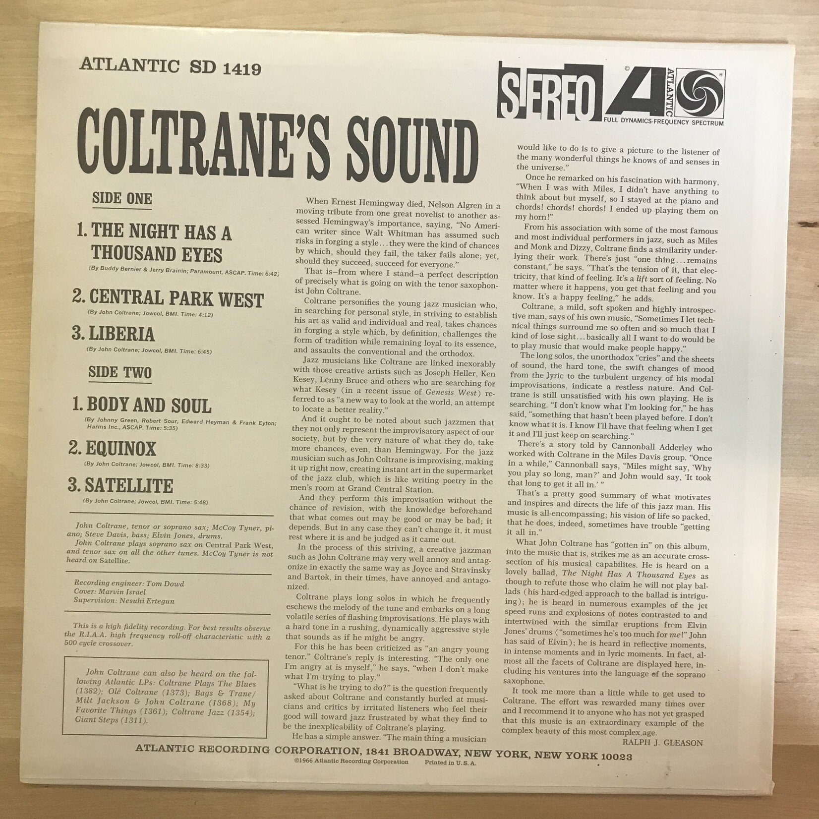John Coltrane - Contrane’s Sound - SD 1419 - Vinyl LP (USED)