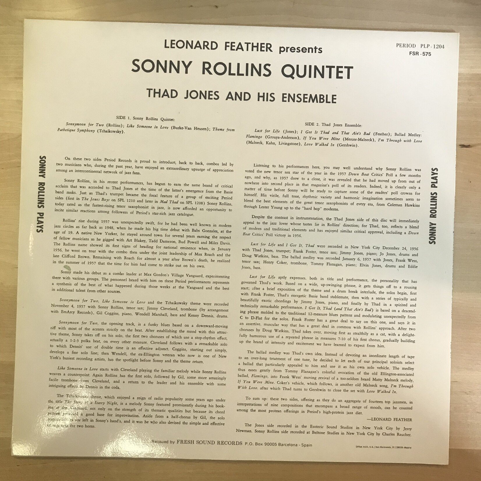 Sonny Rollins, Thad Jones - Plays - PLP 1204 - Vinyl LP (USED - SPAIN)