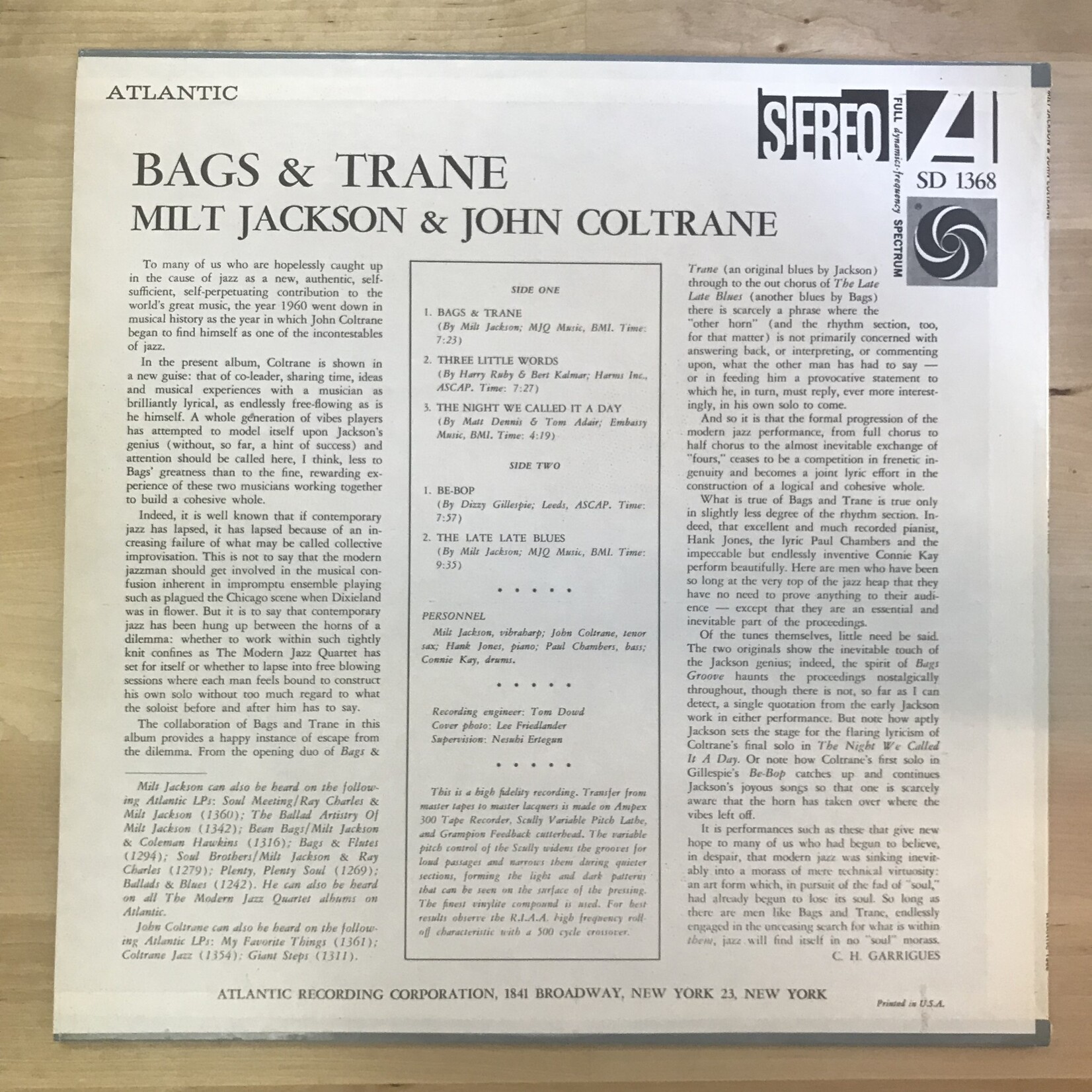 Milt Jackson, John Coltrane - Bags & Trane - SD1368 - Vinyl LP (USED)