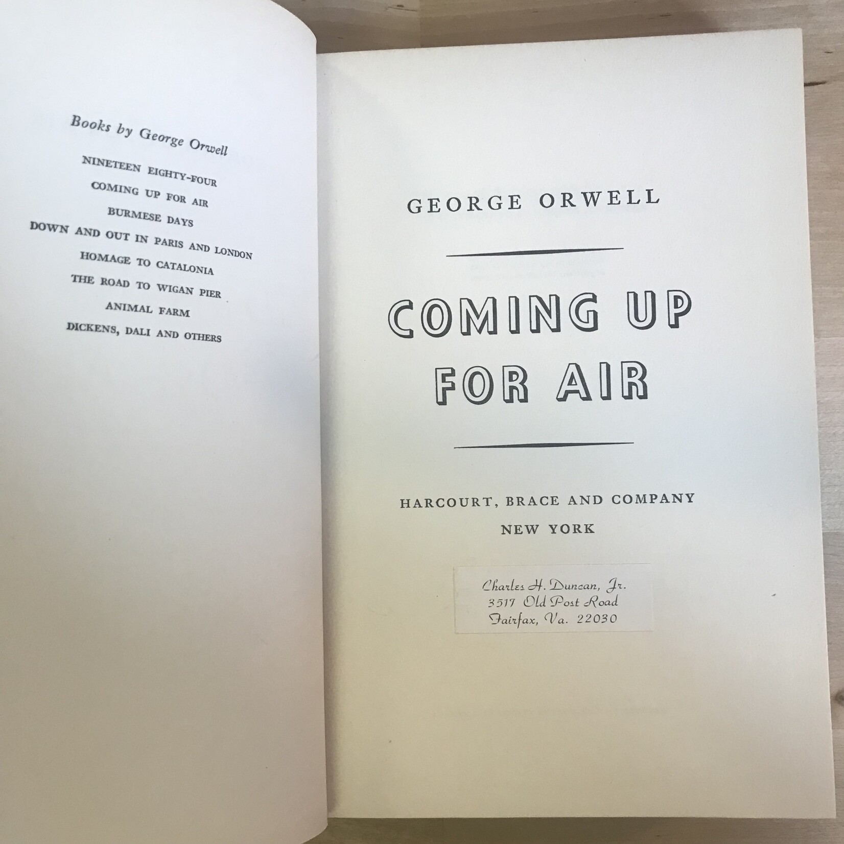 George Orwell - Coming Up For Air - Hardback (VINTAGE - FE)