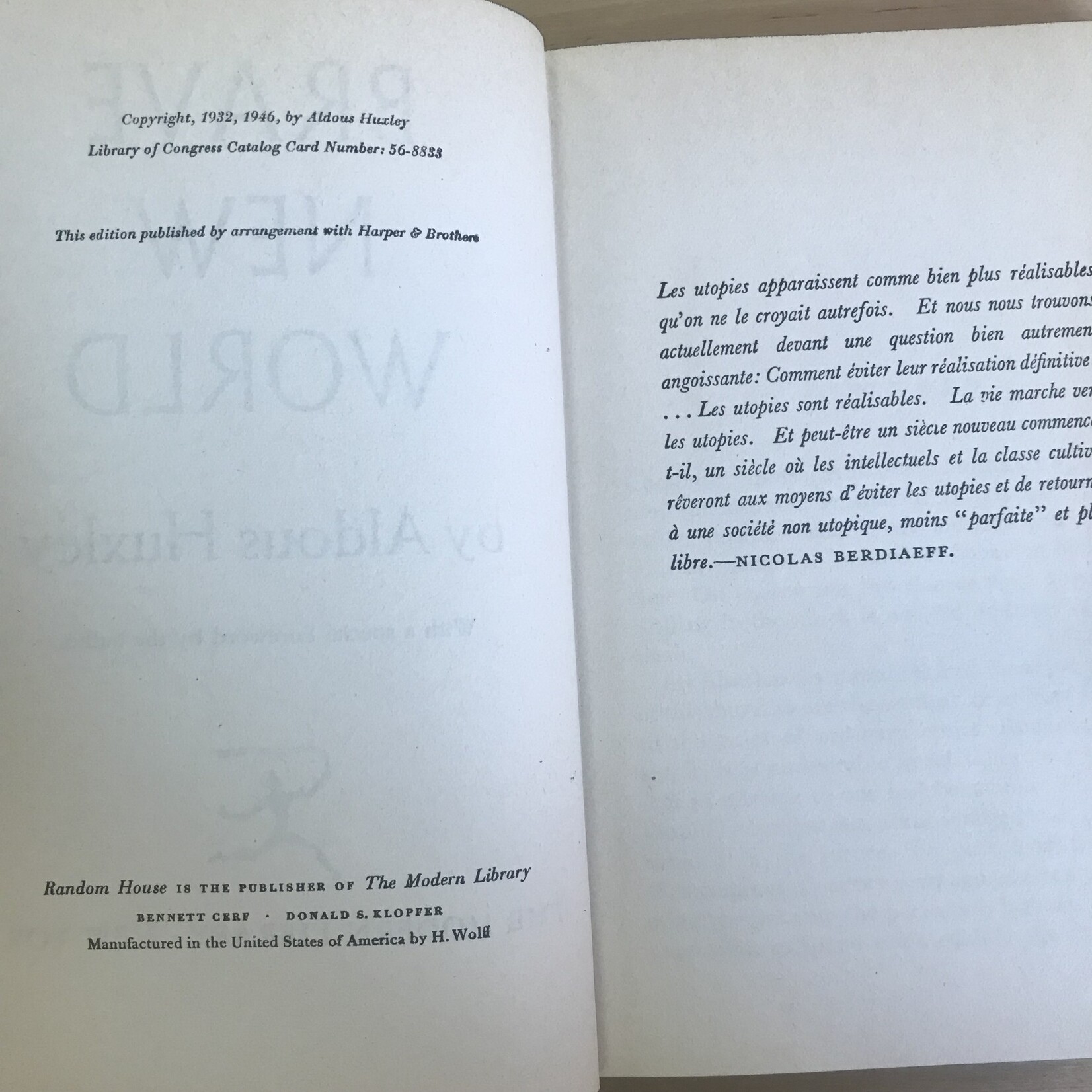 Aldous Huxley - Brave New World (Modern Library) - Hardback (VINTAGE)