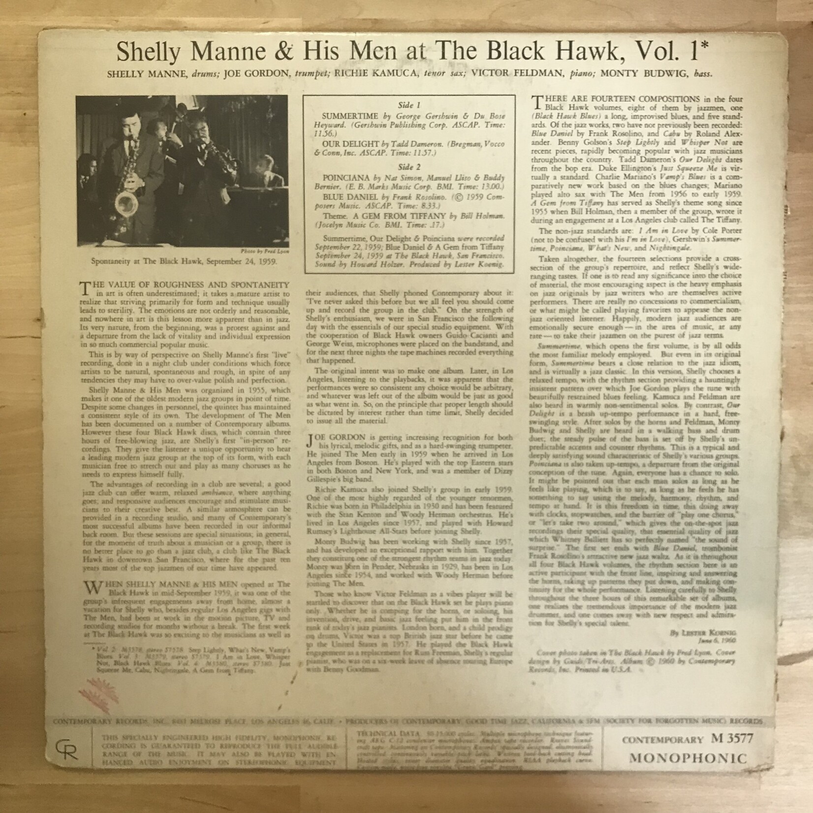 Shelly Manne & His Men - At The Black Hawk Vol. 1 - M3577 - Vinyl LP (USED)