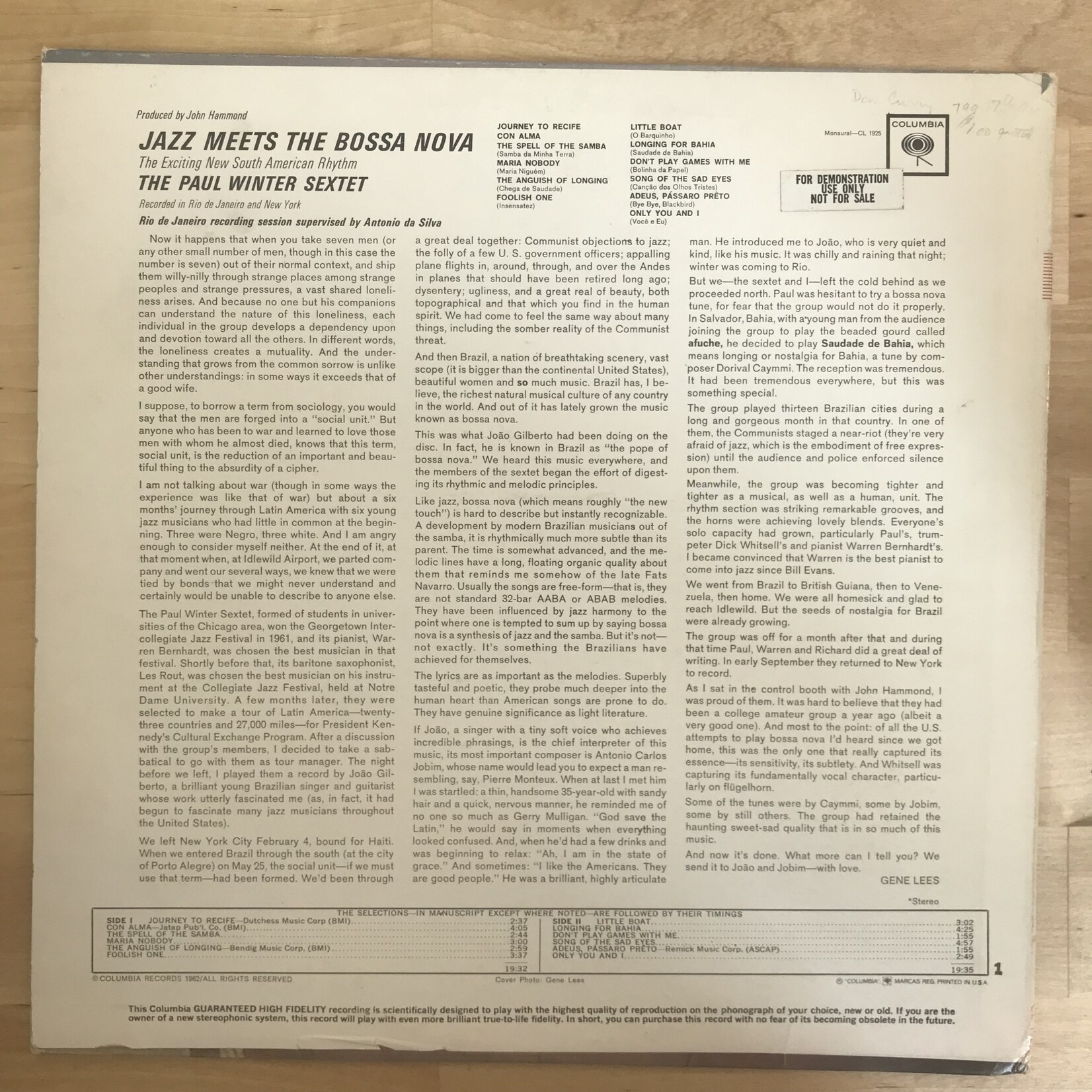 Paul Winter - Jazz meets The Bossa Nova - CL 1925 - Vinyl LP (USED - PROMO)