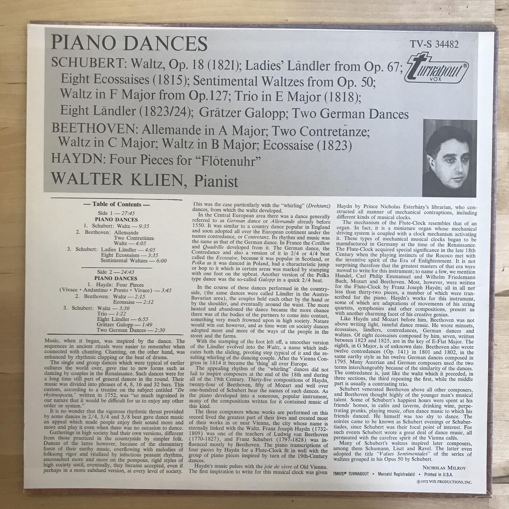 Walter Klien - Dances: Haydn Schubert Beethoven - TVS 34482 - Vinyl LP (USED)