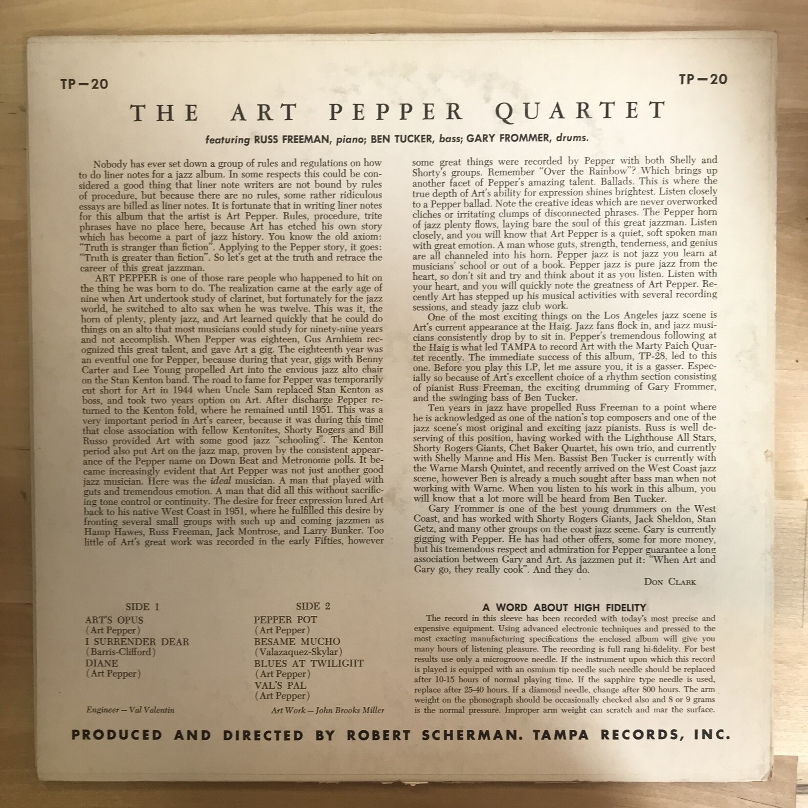 Art Pepper - The Art Pepper Quartet - TS20 - Vinyl LP (USED)