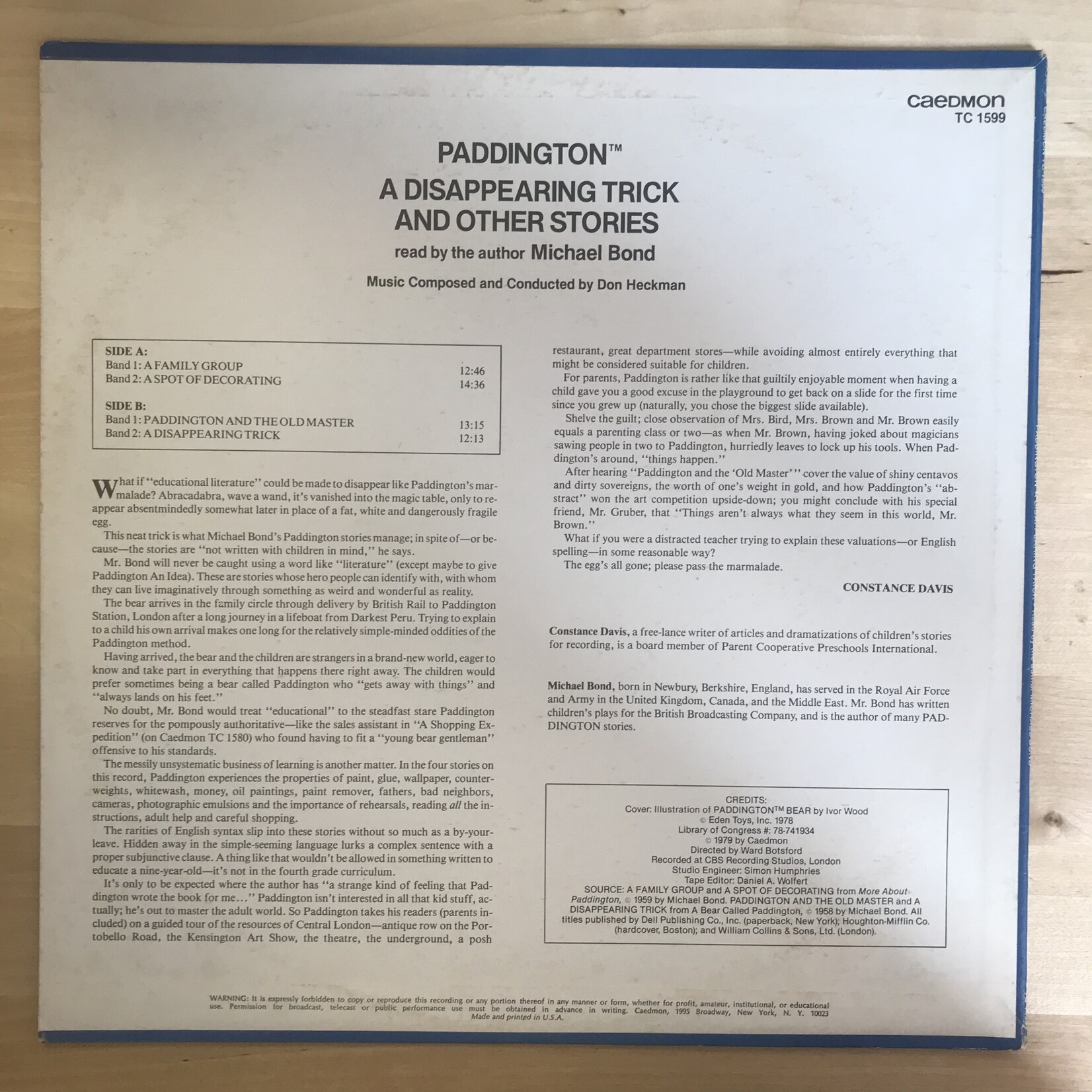 Michael Bond - Paddington: A Disappearing Trick And Other Stories - TC1599 - Vinyl LP (USED)