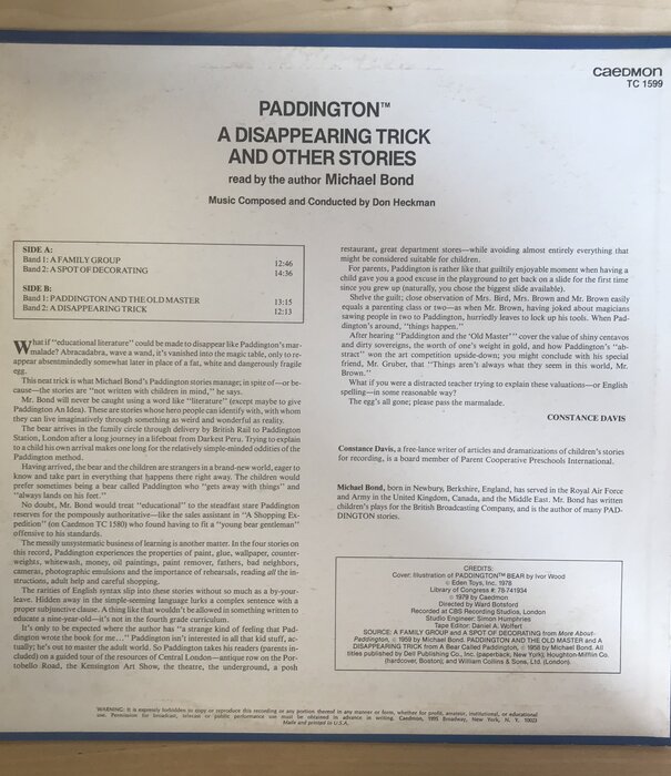 Michael Bond - Paddington: A Disappearing Trick And Other Stories - TC1599 - Vinyl LP (USED)