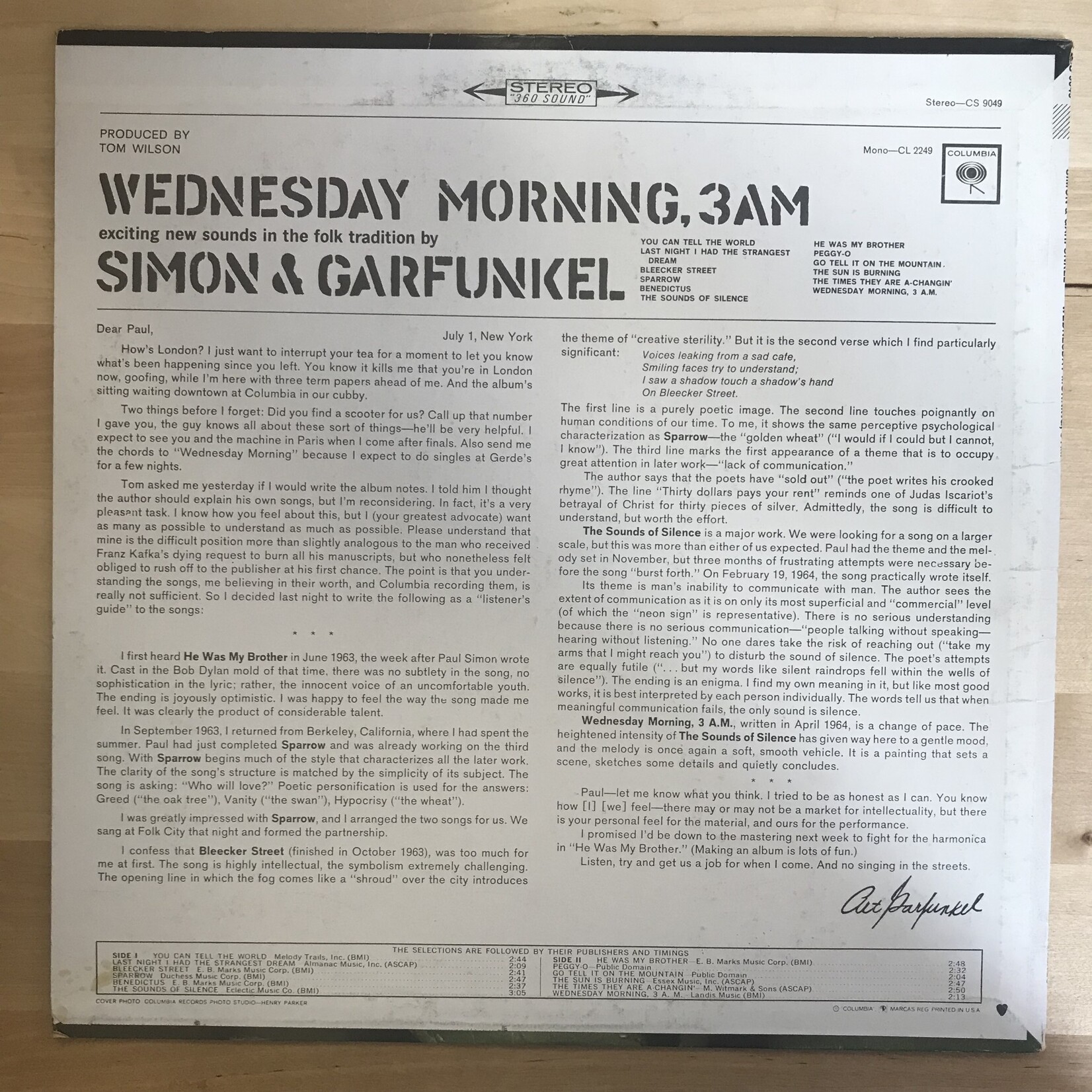 Simon & Garfunkel - Wednesday Morning, 3AM - CS 9049 - Vinyl LP (USED)