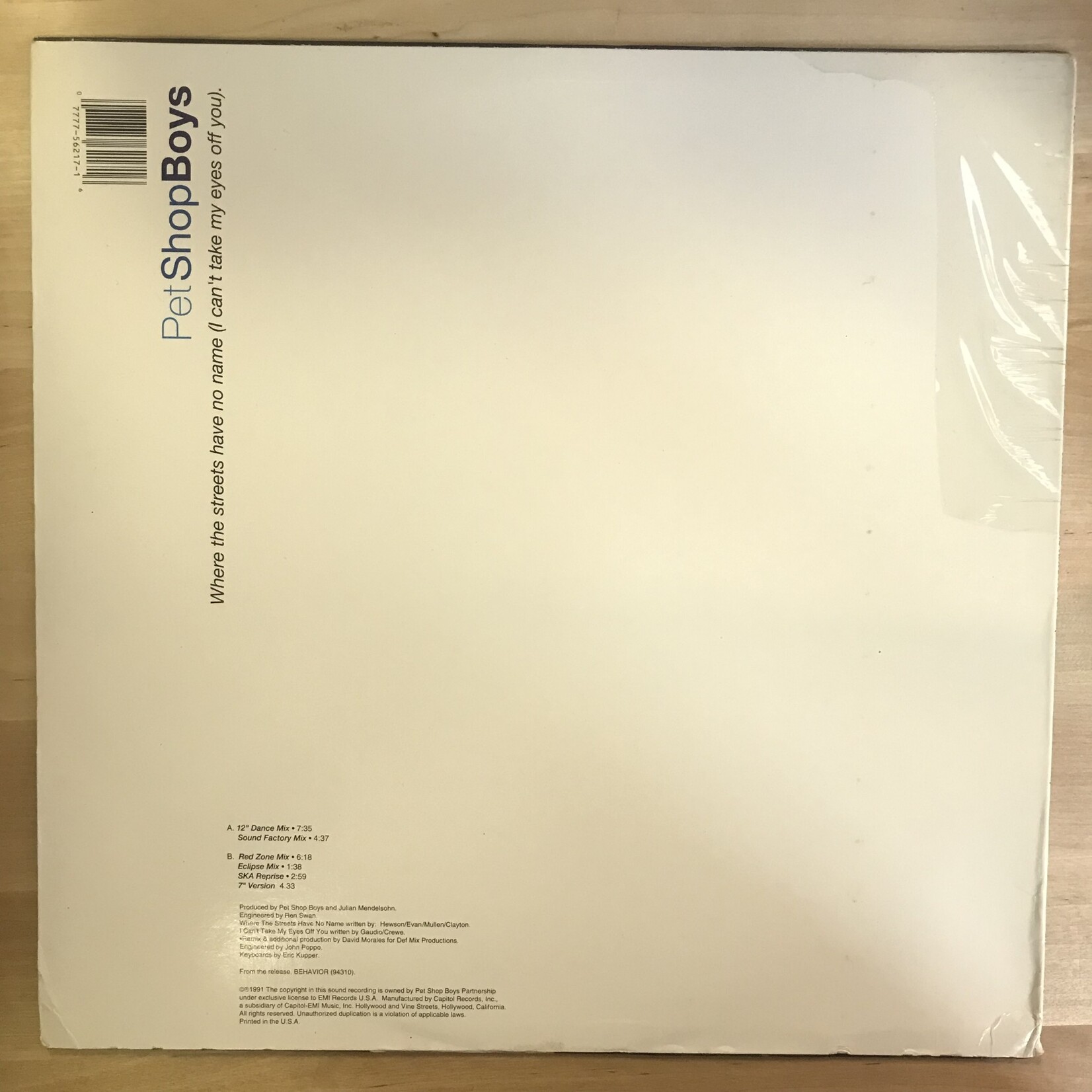 Pet Shop Boys - Where The Streets Have No Name (I Can't Take My Eyes Off You) - V 56217 - Vinyl 12-Inch Single (USED)