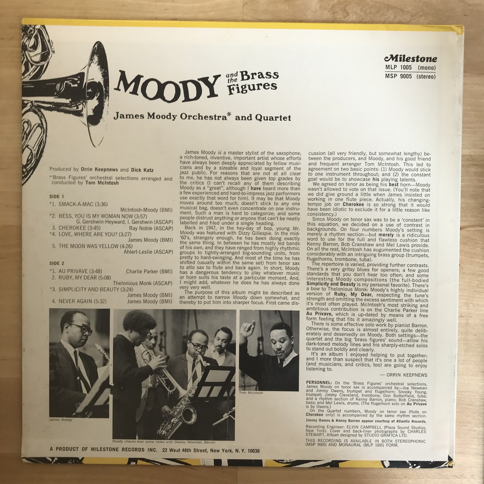 James Moody - Moody And The Brass Figures - MSP9005 - Vinyl LP (USED)