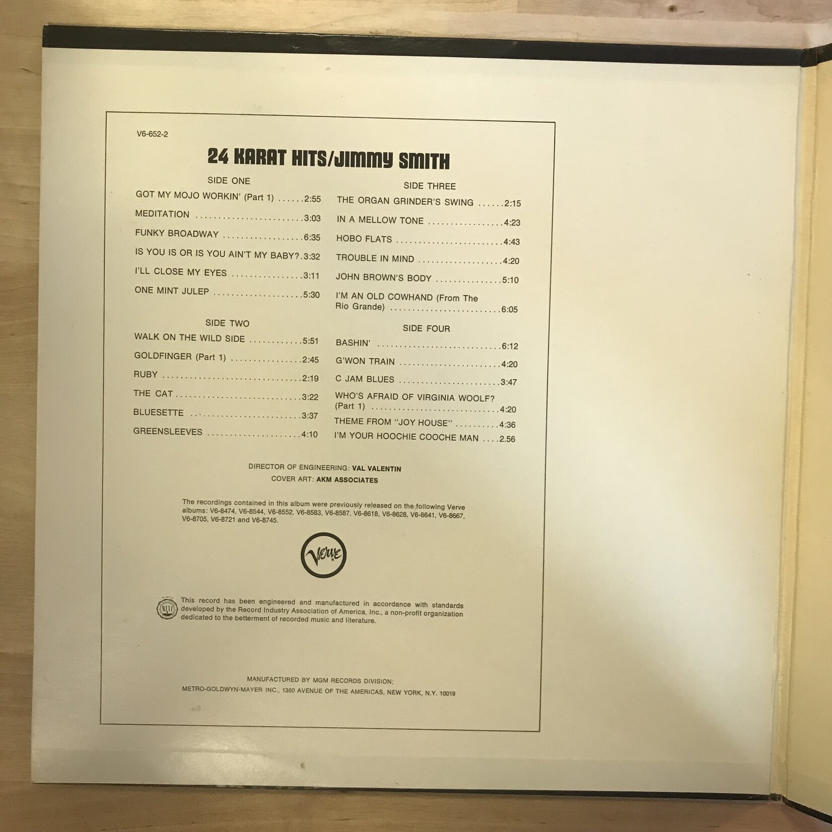 Jimmy Smith - 24 Karat Hits - V6 652 - Vinyl LP (USED)