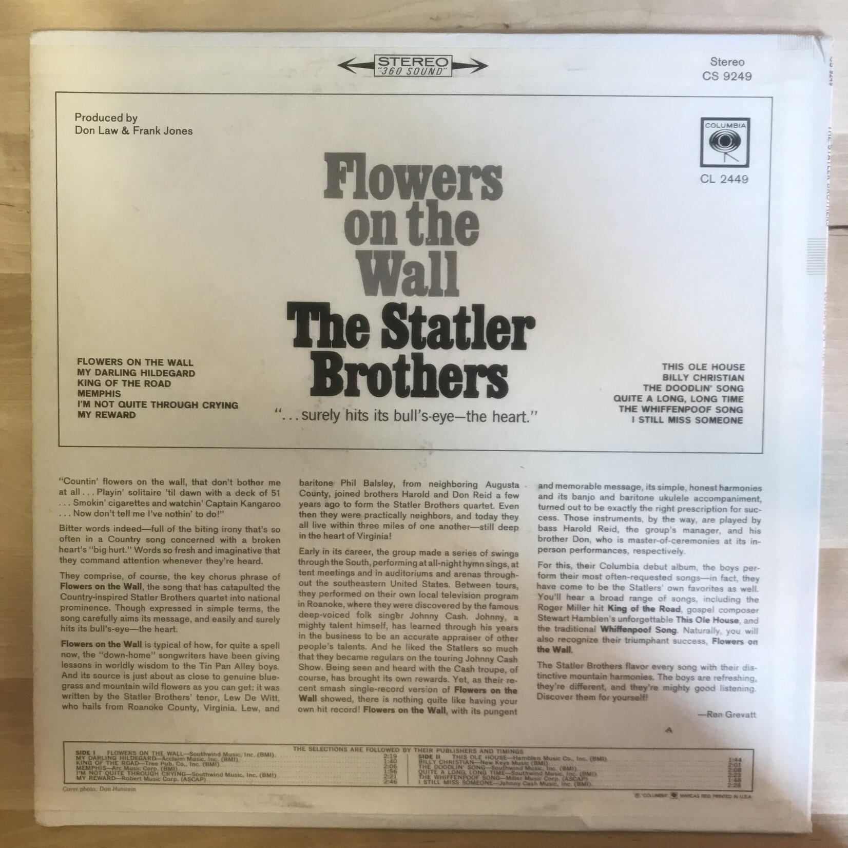 Statler Brothers - Flowers On The Wall - CS9249 - Vinyl LP (USED)