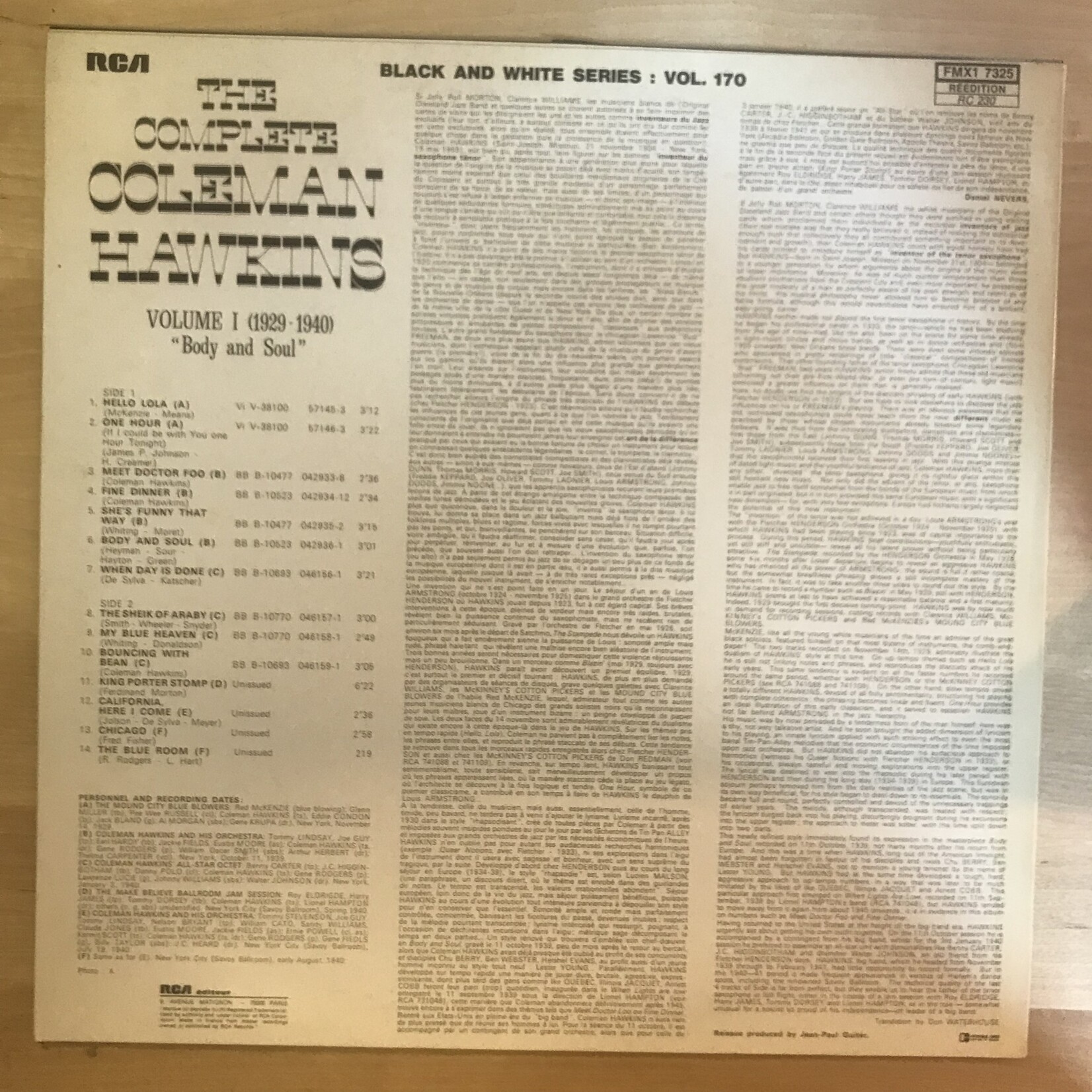 Coleman Hawkins - The Complete Coleman Hawkins: Volume 1 (1929 / 1940) - FXM1 7325 - Vinyl LP (USED - FRANCE)