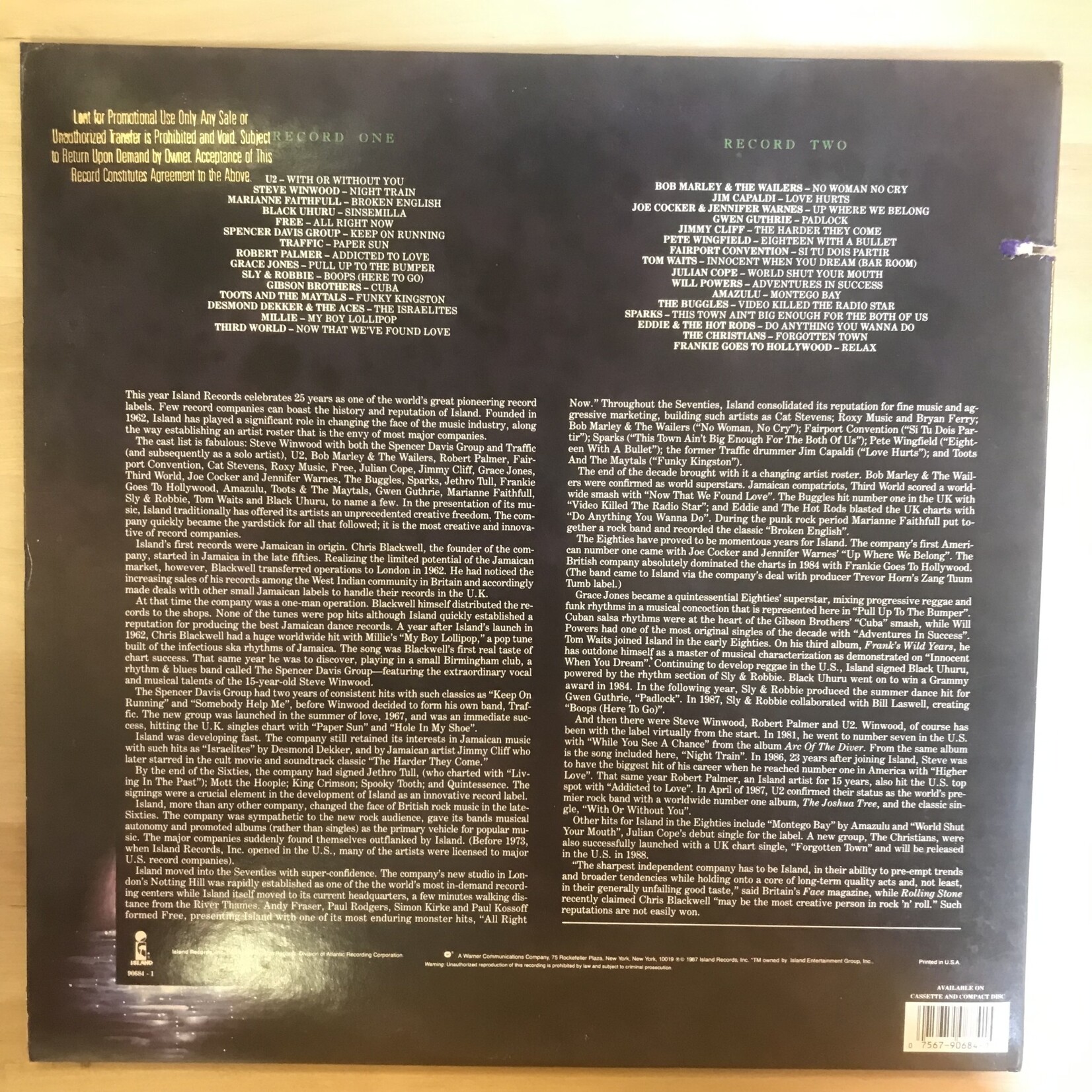 Various - The Island Story: 1962-1987 (PROMO) - 90684 1 - Vinyl LP (USED)