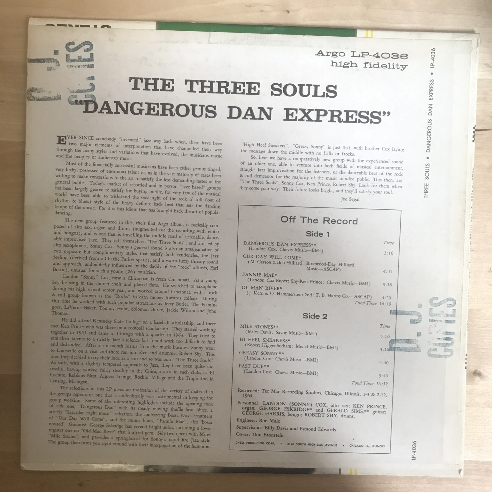 Three Souls - Dangerous Dan Express - LP 4036 - Vinyl LP (USED)