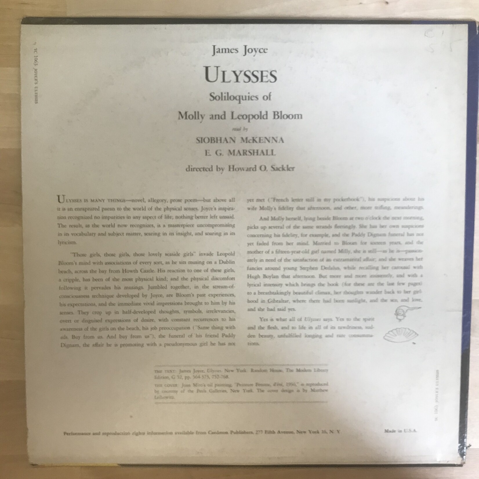 E.G. Marshall, Siobhan McKenna - James Joyce‘s Ulysses - TC 1063 - Vinyl LP (USED)