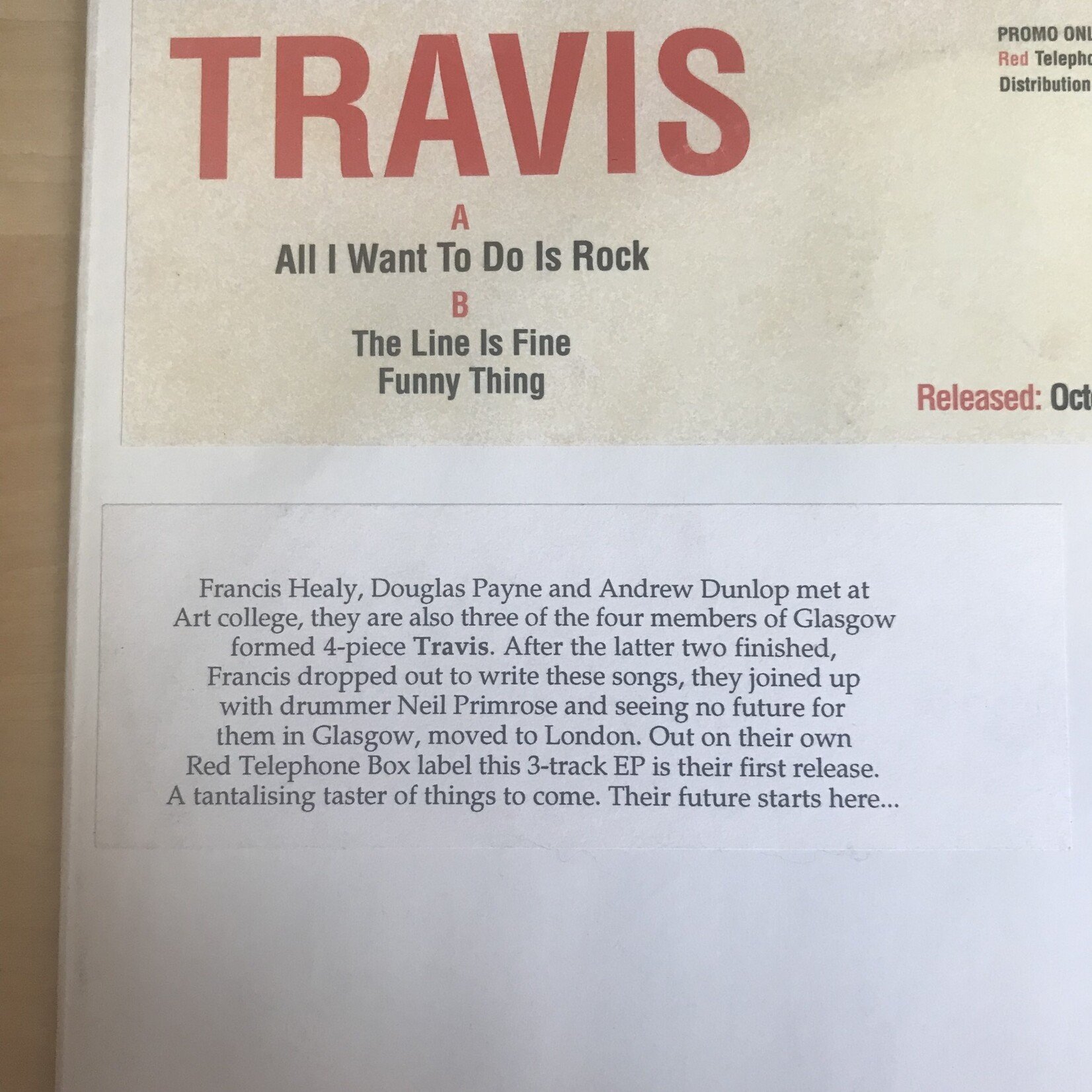 Travis - All I Want To Do Is Rock / The Line Is Fine / Funny Thing - PHONE001 - Vinyl 10-Inch Single (USED - PROMO)