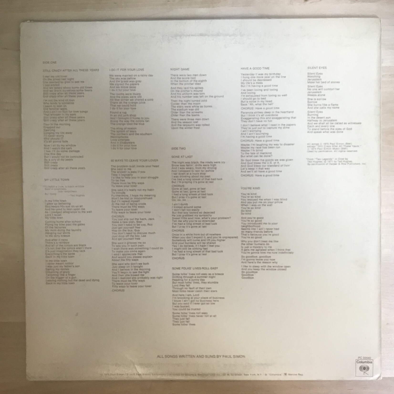 Paul Simon - Still Crazy After All These Years - PC 33540 - Vinyl LP (USED)