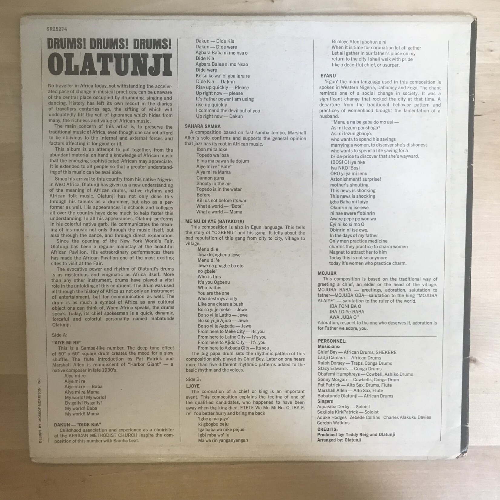 Olatunjo - Drums, Drums, Drums - SR 25274 - Vinyl LP (USED)
