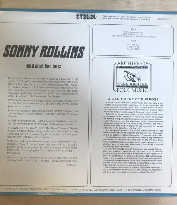 Sonny Rollins - Sonny Rollins - FS220 - Vinyl LP (USED)