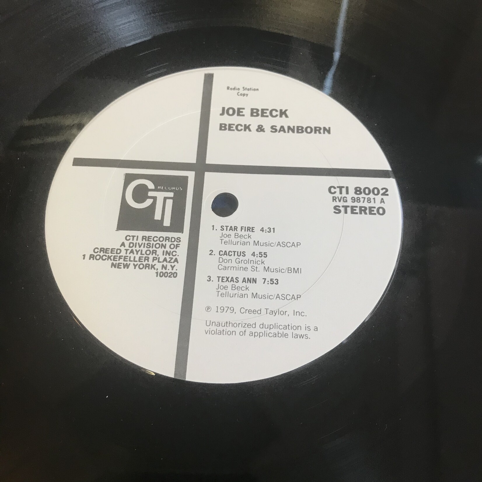 Joe Beck - Beck & Sanborn - CTI 8002 - Vinyl LP (USED - PROMO)