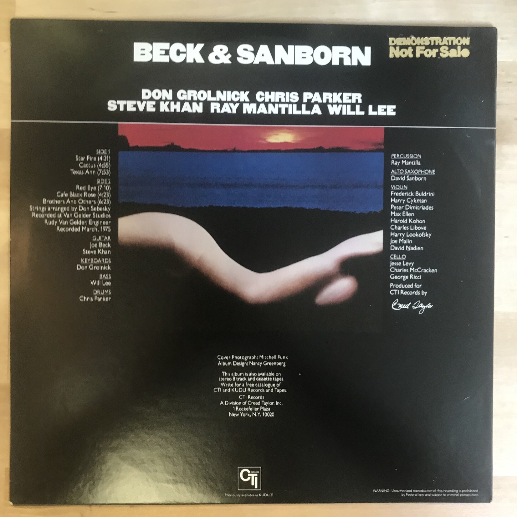Joe Beck - Beck & Sanborn - CTI 8002 - Vinyl LP (USED - PROMO)
