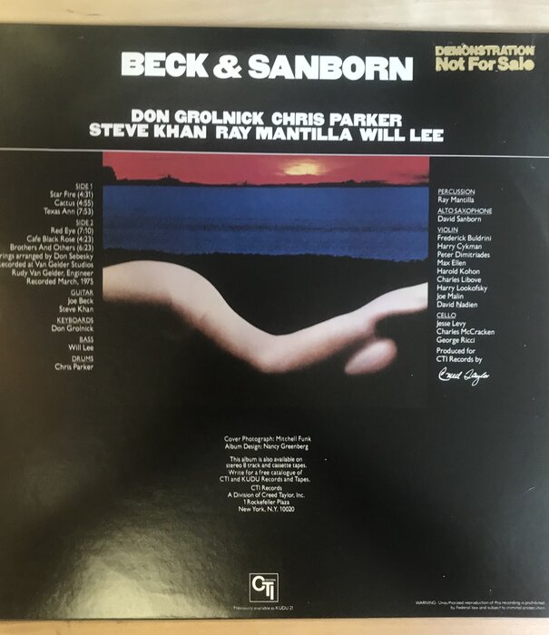 Joe Beck - Beck & Sanborn - CTI 8002 - Vinyl LP (USED - PROMO)