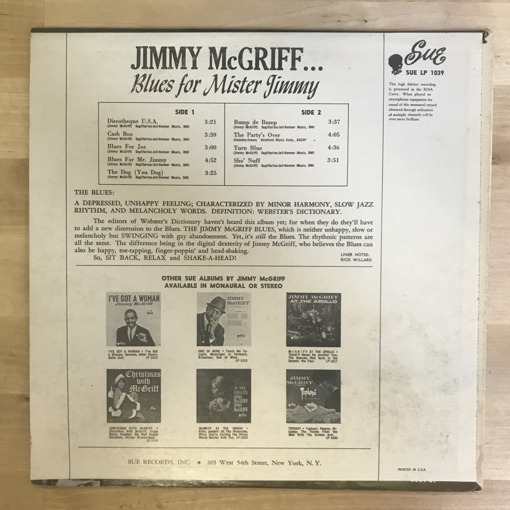Jimmy McGriff - Blues For Jimmy - STLP1039 - Vinyl LP (USED)