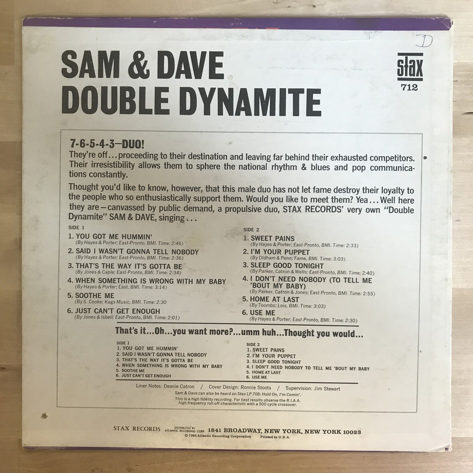 Sam & Dave - Double Dynamite - STAX 712 - Vinyl LP (USED)