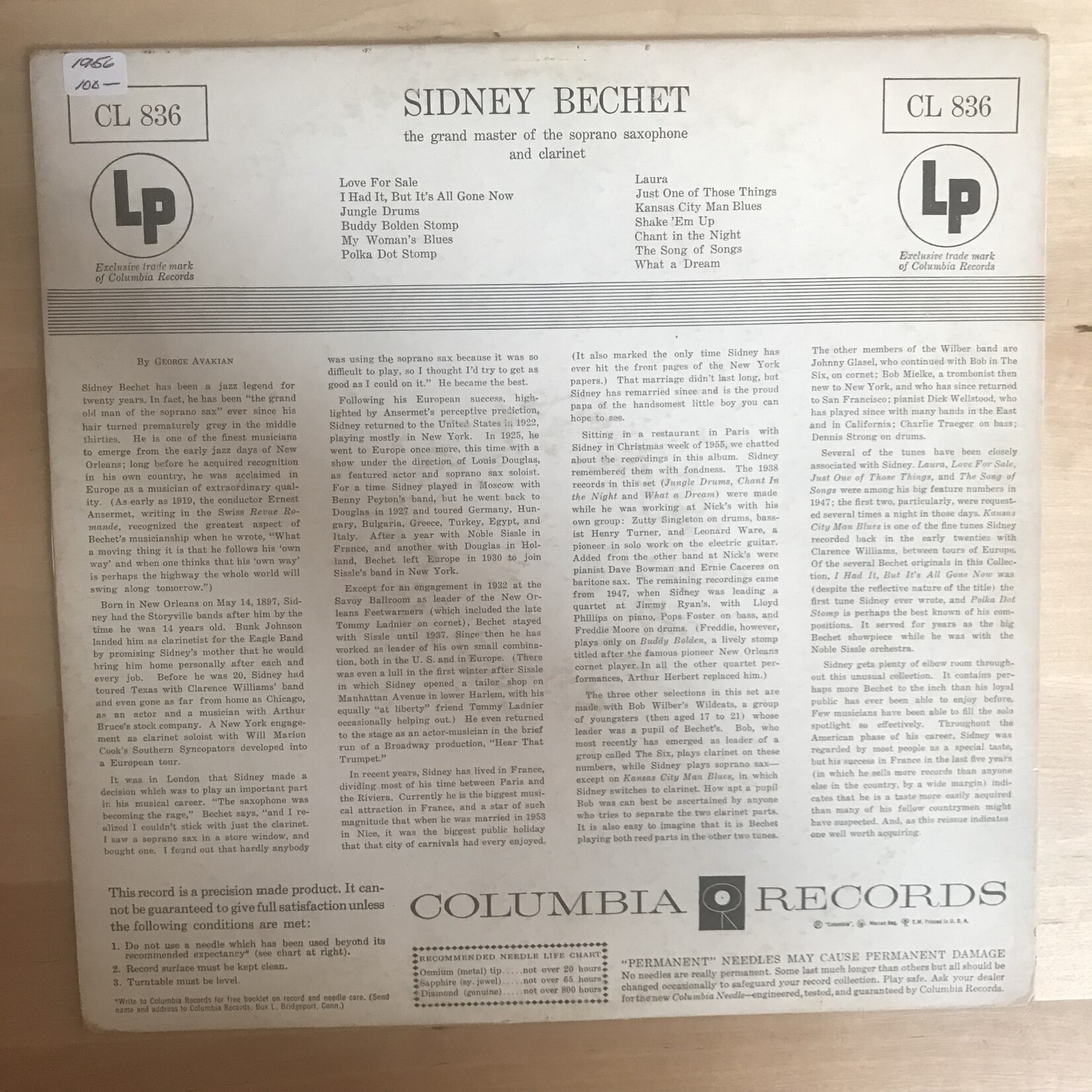 Sidney Bechet - The Grand Master Of The Soprano Saxophone And Clarinet - CL 836 - Vinyl LP (USED)