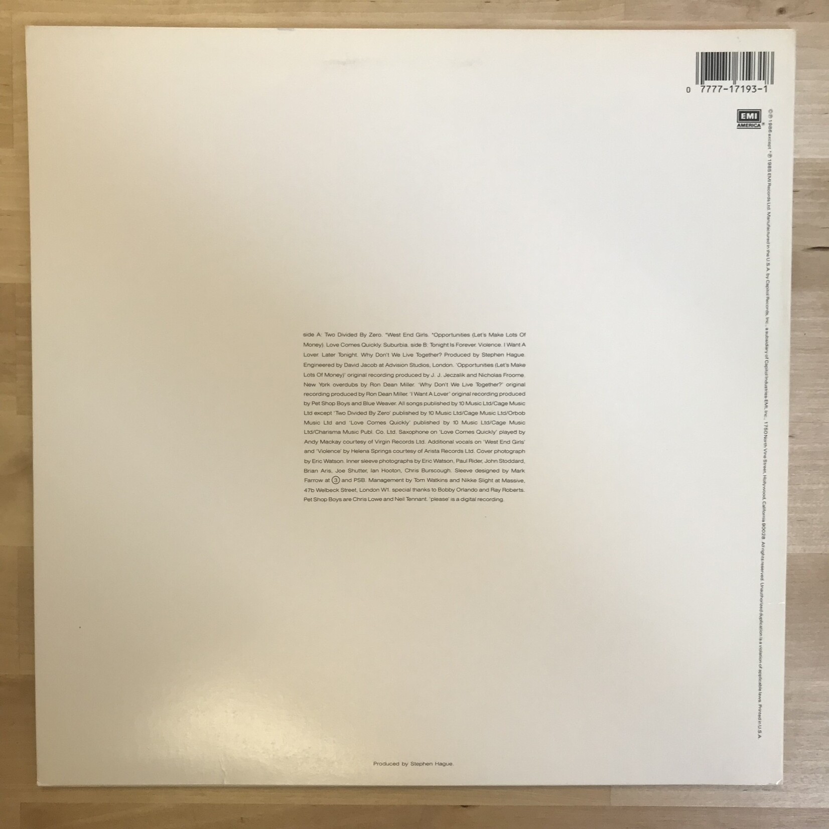 Pet Shop Boys - Please - PW17193 - Vinyl LP (USED)