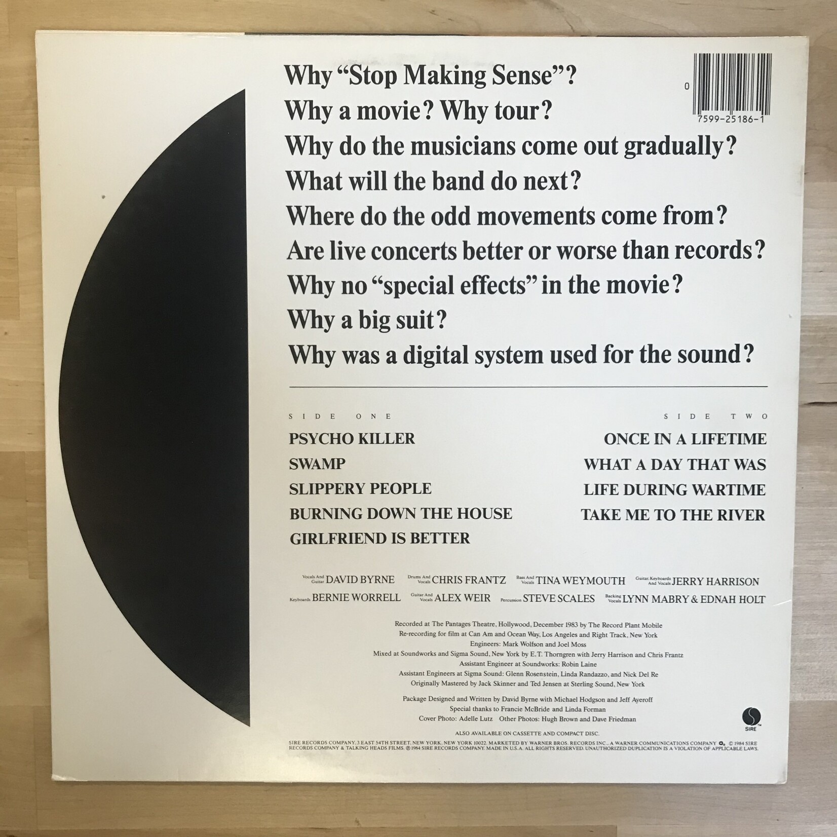 Talking Heads - Stop Making Sense - 1 25186 - Vinyl LP (USED)