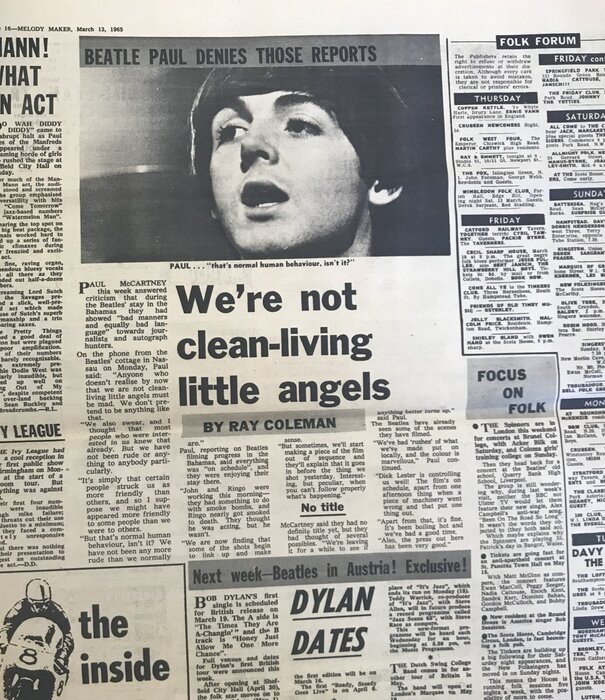 Melody Maker - March 13, 1965 (Mick Jagger) - Newspaper (VINTAGE)