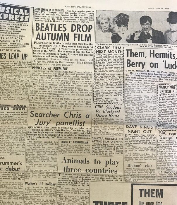 New Musical Express - June 18, 1965 (Billy Fury) - Newspaper (VINTAGE)