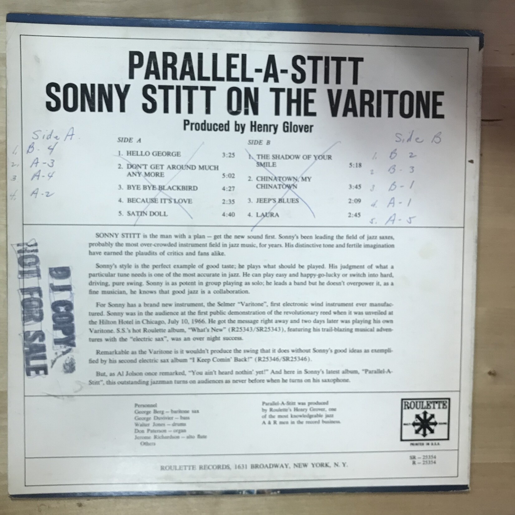Sonny Stitt - Parallel-A-Stitt - R25354 - Vinyl LP (USED - DJ COPY)