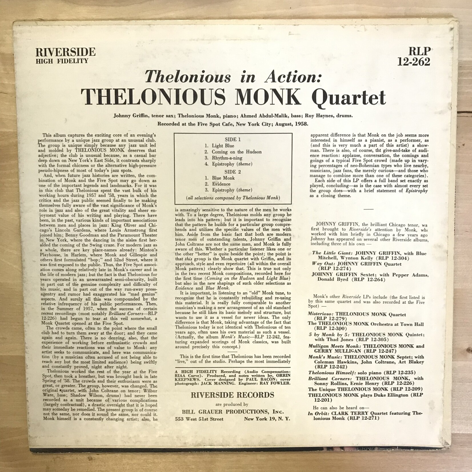Thelonious Monk - Thelonious In Action - RLP12 262 - Vinyl LP (USED)